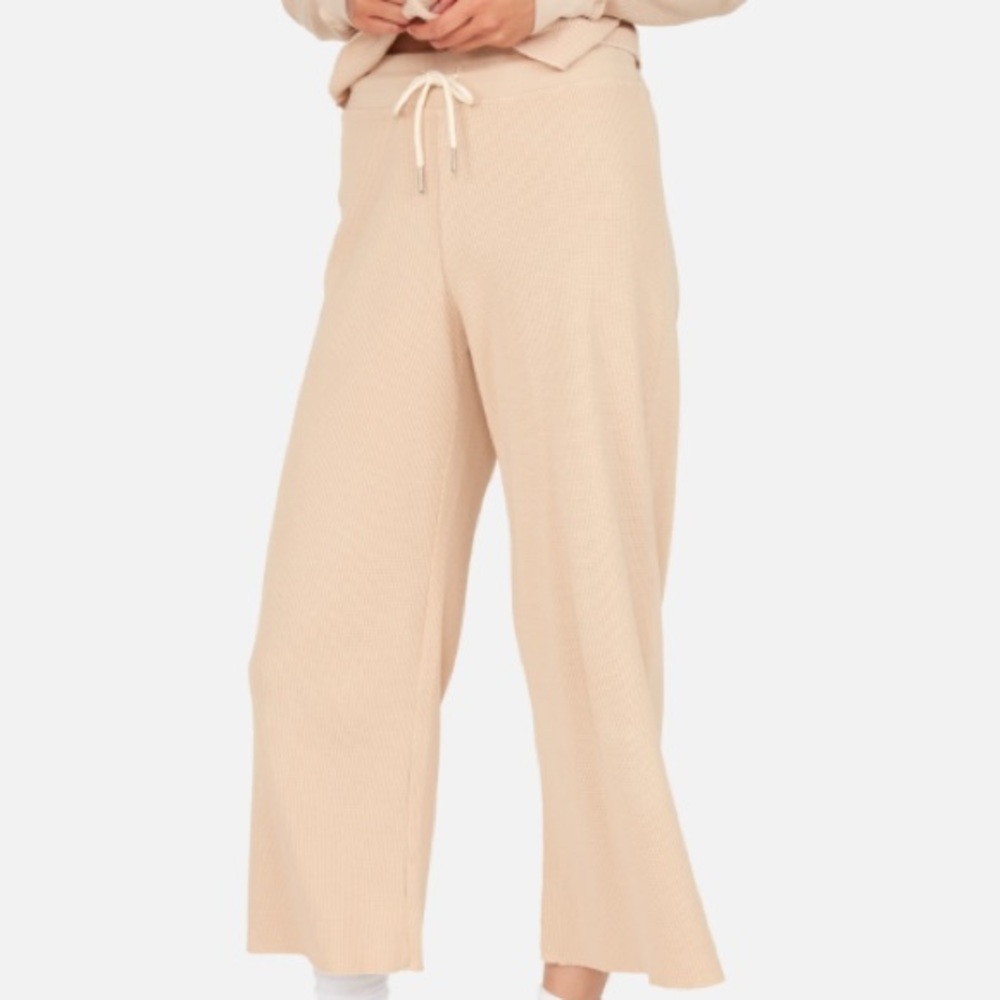 MATE the Label Beige Ribbed Wide-Leg Lounge Pants